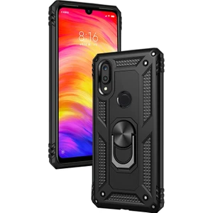 Huawei P Smart 2019 Kılıf Zırh Koruma Yüzüklü Standlı Armor Silikon Kapak Siyah