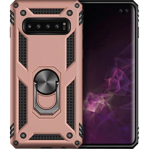 Samsung Galaxy S10e Kılıf Zırh Koruma Yüzüklü Standlı Armor Silikon Kapak Rose Gold