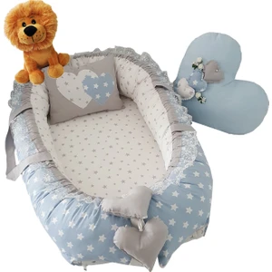 Jaju Baby Babynest Gri - Beyaz Yıldız Desenli Babynest Set
