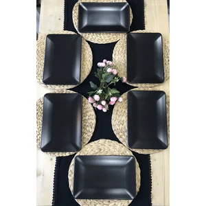 6 Adet 31 x 21 cm Mat Siyah Kayık Servis Tabağı