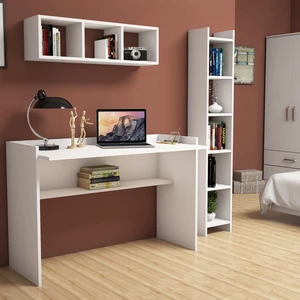 Mihrimah Beyaz Çalışma Masası Kitaplık Raflı 118 cm U6040