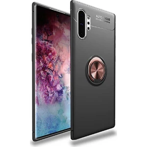 Case 4U Note 10 Plus Uyumlu Kılıf Autofocus Shockprof Ravel Yüzüklü Standlı Slikon Kapak Siyah Rose Gold