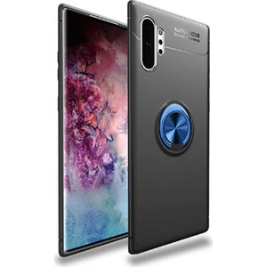 Case 4U Note 10 Plus Kılıf Autofocus Shockprof Ravel Yüzüklü Standlı Slikon Kapak Siyah Mavi