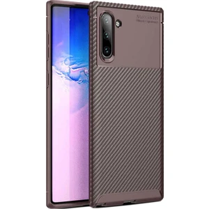 Case 4U Note 10 Uyumlu Kılıf Rugged Armor Karbon Desenli Lüx Negro Silikon Arka Kapak Kahverengi