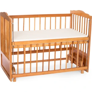 Ahşap Meşe Renk Anne Yanı Beşik 3 Kademeli Sallanan Ahşap Beşik 60 x 120 cm - Krem Prens Uyku Setli & Soft Yataklı