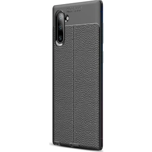 Samsung Galaxy Note 10 Kılıf Deri Dokulu Silikon Siyah