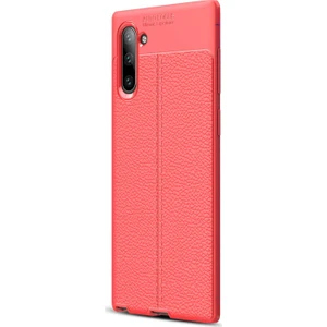 Samsung Galaxy Note 10 Kılıf Deri Dokulu Silikon Kırmızı