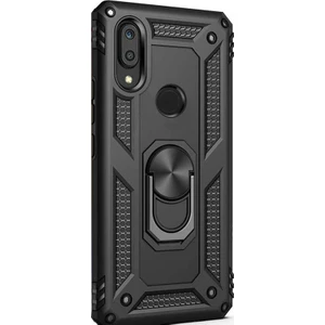 Case Street Xiaomi Redmi Note 7 Kılıf Vega Standlı Yüzüklü Mıknatıslı + Nano Glass Siyah