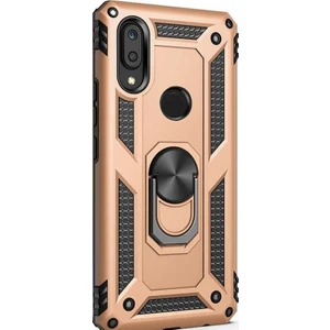 Xiaomi Redmi Note 7 Kılıf Çift Katmanlı Tank Yüzüklü Mıknatıslı Vega Kapak Gold