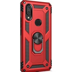 Xiaomi Redmi Note 7 Kılıf Çift Katmanlı Tank Yüzüklü Mıknatıslı Vega Kapak Kırmızı