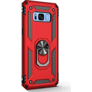 Samsung Galaxy S8 Plus Kılıf Çift Katmanlı Tank Yüzüklü Mıknatıslı Vega Kapak Kırmızı