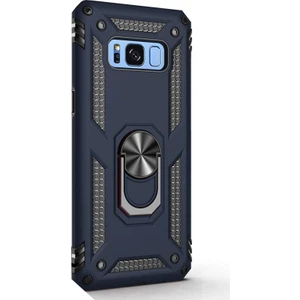 Samsung Galaxy S8 Plus Kılıf Çift Katmanlı Tank Yüzüklü Mıknatıslı Vega Kapak Lacivert