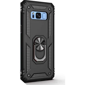 Samsung Galaxy S8 Plus Kılıf Çift Katmanlı Tank Yüzüklü Mıknatıslı Vega Kapak Siyah