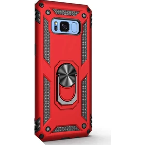 Samsung Galaxy Note 8 Kılıf Çift Katmanlı Tank Yüzüklü Mıknatıslı Vega Kapak Kırmızı