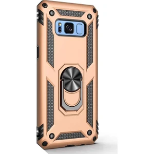 Samsung Galaxy S8 Kılıf Çift Katmanlı Tank Yüzüklü Mıknatıslı Vega Kapak Gold