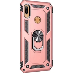 Huawei Honor 8A Kılıf Çift Katmanlı Tank Yüzüklü Mıknatıslı Vega Kapak Bronz