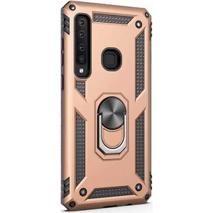 Samsung Galaxy A9 2018 Kılıf Çift Katmanlı Tank Yüzüklü Mıknatıslı Vega Kapak Gold