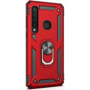 Samsung Galaxy A9 2018 Kılıf Vega Yüzüklü Mıknatıslı + Nano Glass Kırmızı