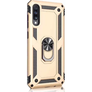 Samsung Galaxy A70 Kılıf Çift Katmanlı Tank Yüzüklü Mıknatıslı Vega Kapak Gold