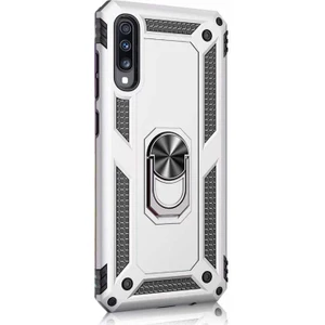 Samsung Galaxy A70 Kılıf Vega Yüzüklü Mıknatıslı + Nano Glass Gümüş