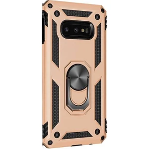 Samsung Galaxy S10e Kılıf Çift Katmanlı Tank Yüzüklü Mıknatıslı Vega Kapak Gold