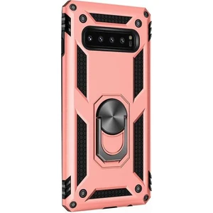 Samsung Galaxy S10 + Plus Kılıf Çift Katmanlı Tank Yüzüklü Mıknatıslı Vega Kapak Bronz