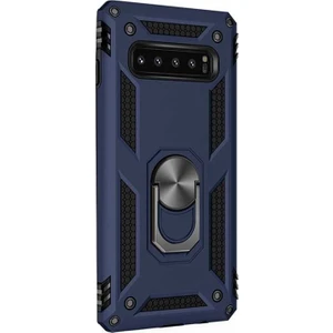 Samsung Galaxy S10 + Plus Kılıf Çift Katmanlı Tank Yüzüklü Mıknatıslı Vega Kapak Lacivert