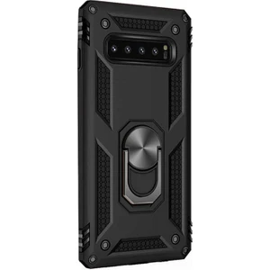 Samsung Galaxy S10 + Plus Kılıf Çift Katmanlı Tank Yüzüklü Mıknatıslı Vega Kapak Siyah