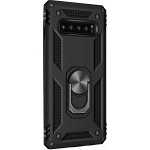 Samsung Galaxy S10 Kılıf Çift Katmanlı Tank Yüzüklü Mıknatıslı Vega Kapak Siyah