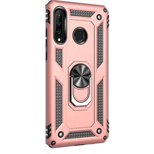 Huawei P30 Lite Kılıf Çift Katmanlı Tank Yüzüklü Mıknatıslı Vega Kapak + Nano Glass Bronz