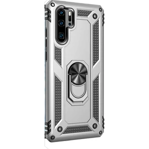 Huawei P30 Pro Kılıf Çift Katmanlı Tank Yüzüklü Mıknatıslı Vega Kapak Gümüş