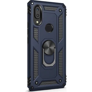 Huawei Y6 2019 Kılıf Çift Katmanlı Tank Yüzüklü Mıknatıslı Vega Kapak Lacivert