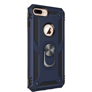 Apple iPhone 7 Plus Kılıf Çift Katmanlı Tank Yüzüklü Mıknatıslı Vega Kapak Lacivert