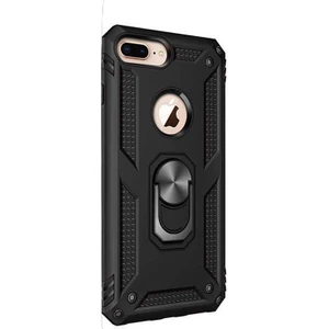 Apple iPhone 7 Plus Kılıf Çift Katmanlı Tank Yüzüklü Mıknatıslı Vega Kapak Siyah