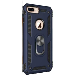 Apple iPhone 8 Plus Kılıf Çift Katmanlı Tank Yüzüklü Mıknatıslı Vega Kapak Lacivert