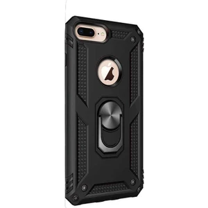 Apple iPhone 8 Plus Kılıf Çift Katmanlı Tank Yüzüklü Mıknatıslı Vega Kapak Siyah