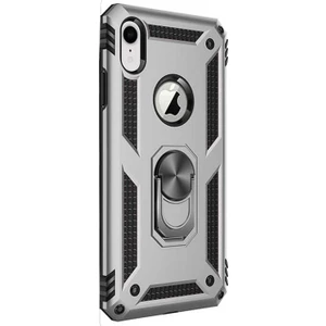 Apple iPhone XR Kılıf Çift Katmanlı Tank Yüzüklü Mıknatıslı Vega Kapak Gümüş