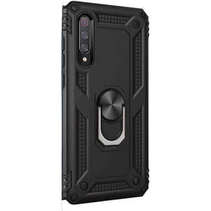 Xiaomi Mi 9 Kılıf Çift Katmanlı Tank Yüzüklü Mıknatıslı Vega Kapak Siyah