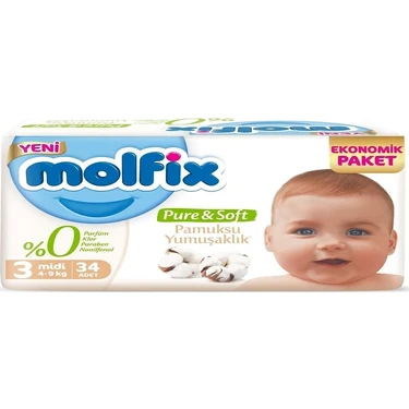 Molfix Pure&soft Bebek Bezi Ekonomik Pk 3 Beden Midi 34