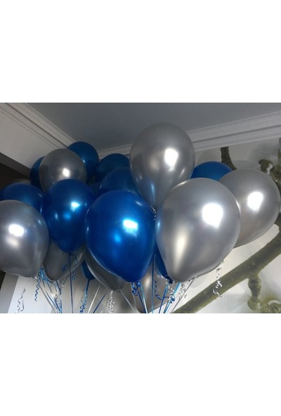 Balon Evi 50 Adet Metalik Kaliteli Balon (Mavi - Gümüş Karışık) Uçan Balon