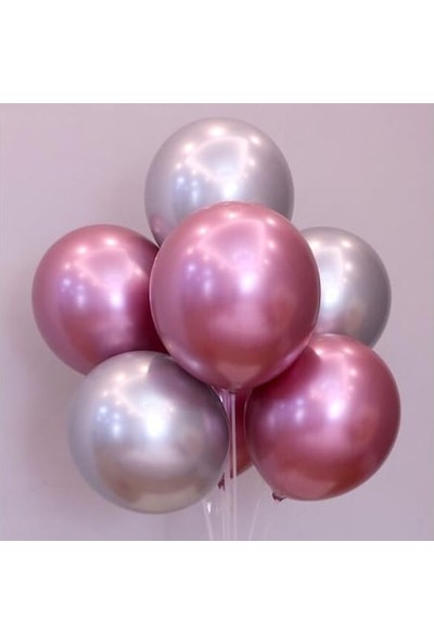 Balon Evi Balon Parti Balonu Krom Balon Gümüş-Pembe Balon 50 Adet
