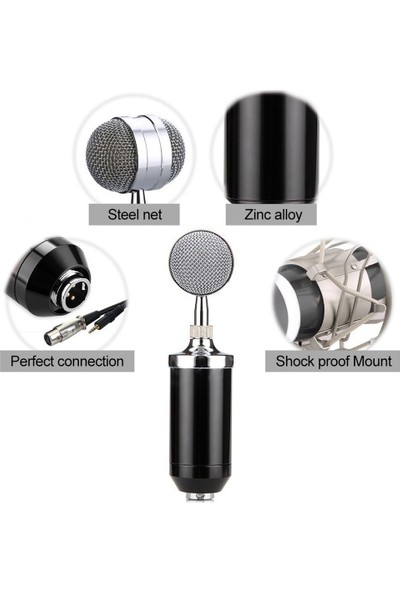 Gringo Mikrofon Multimedya Stüdyo BM-900 Shock Mount + Stand +Pop Filtre Youtuber Profesyonel Consender Mikrofon