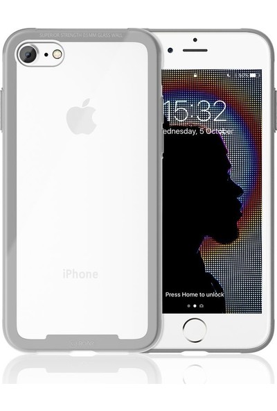 DVR Apple iPhone 8 Kılıf Roar Glassoul Airframe Case Arkası Cam Gümüş