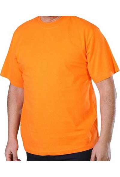 Yafta Yuvarlak Yaka Bisiklet Yaka Turuncu Tişört İş T-Shirt Elbisesi