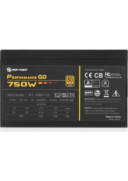 High Power 750W 80+ Gold Performance GD Aktif PFC Güç Kaynağı (HP1-J750GD-F12S)