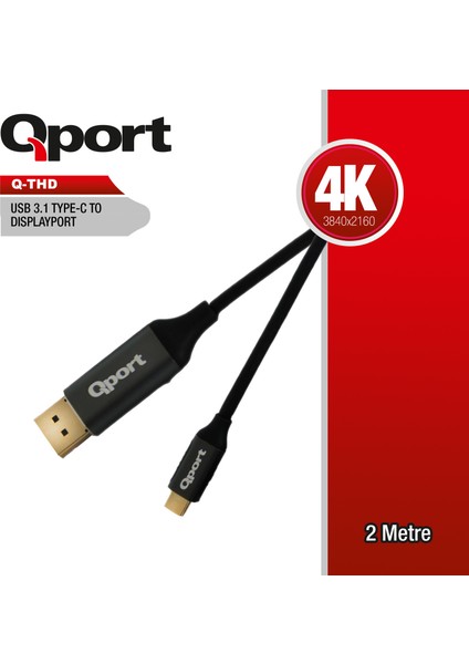 Q-THD Type-C To Display Port 4K 60Hz Kablo 2 m