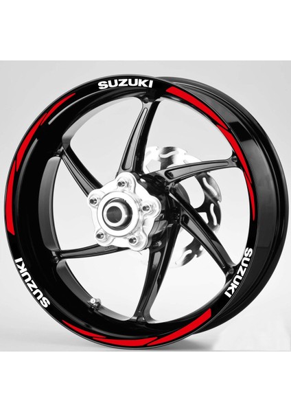 Beyaz Suzuki Yazılı 3 Parçalı Reflektif Kırmızı Jant Şeridi