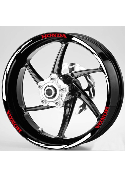 Kırmızı Honda Yazılı 3 Parçalı Reflektif Beyaz Jant Şeridi