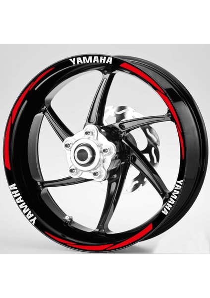 Beyaz Yamaha Yazılı 3 Parçalı Reflektif Kırmızı Jant Şeridi