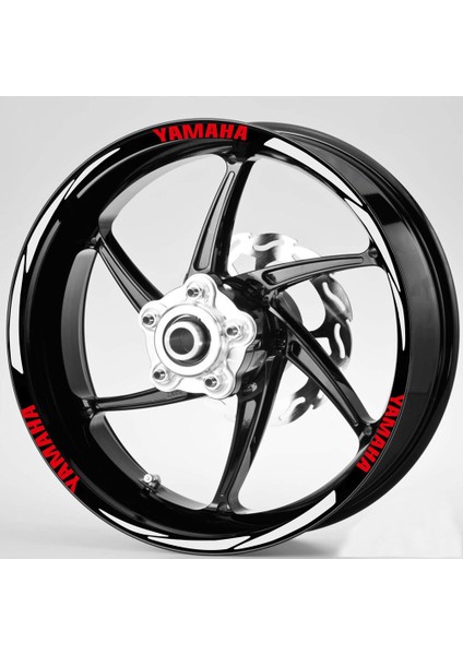 Kırmızı Yamaha Yazılı 3 Parçalı Reflektif Beyaz Jant Şeridi